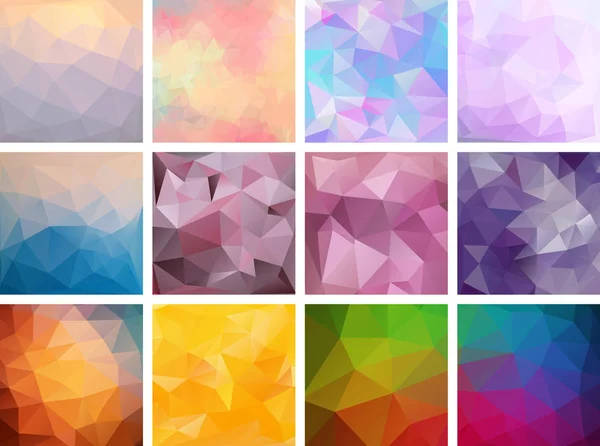 A set of polygonal backgrounds. 12 abstract backgrounds. — Stock Vector