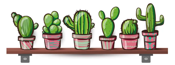 Set of cactus. Kawaii cacti. — Stock Vector