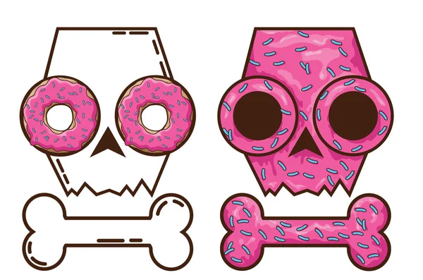 Cráneo comestible. caramelos y muerte. cráneo con rosquillas. Calavera de jengibre. alcaparra festiva — Vector de stock