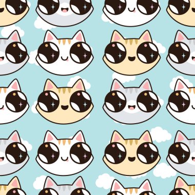 eamless desen Kawaii yavru kedi ile. Sevimli çizgi kedi, diff seamless modeli