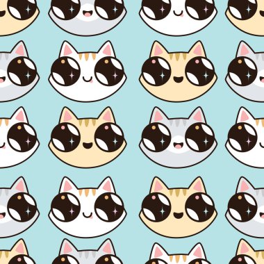 eamless desen Kawaii yavru kedi ile. Sevimli çizgi kedi, diff seamless modeli