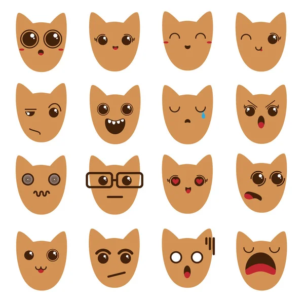 İfadeler ifadeleri kümesi. Emoji kedi — Stok Vektör