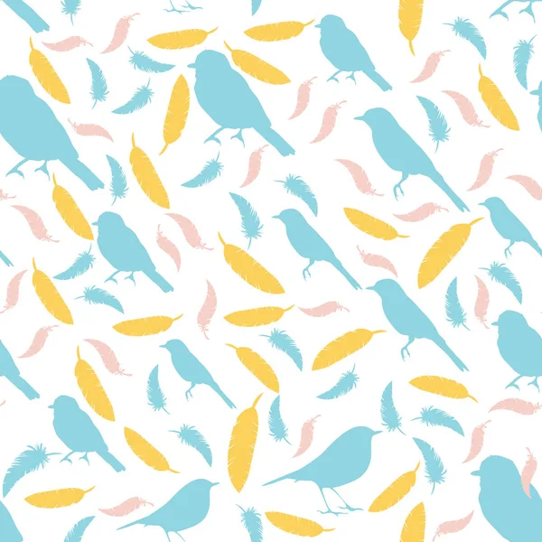 kuşlar ve tüyleri ile Seamless modeli. kuşlar ve feath renkli siluetleri