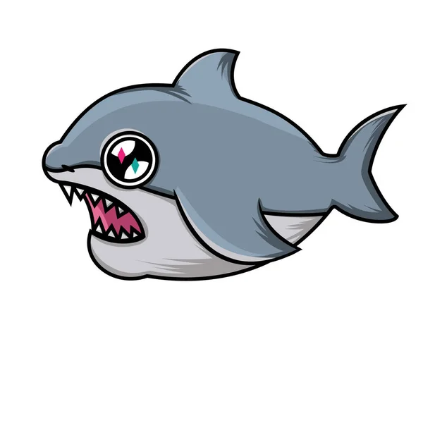 Lindo tiburón de dibujos animados sobre fondo blanco. Boca abierta de dientes — Vector de stock