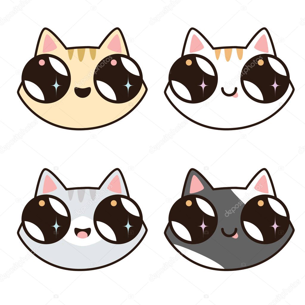 Kawaii cats | Set of 4 Kawaii cats. 4 cat faces — Stock Vector