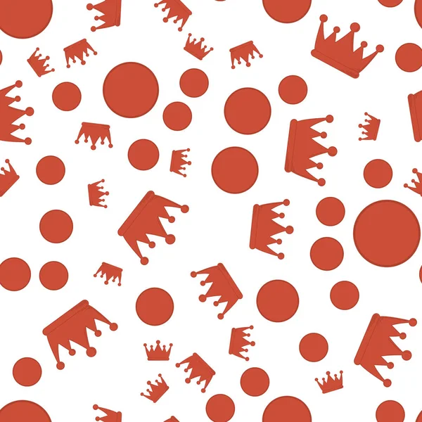 Muster mit roten Kronen und Punkten. rote Kreise nahtloses Muster und Krone — Stockvektor