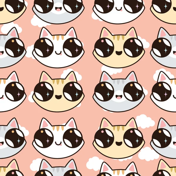 Kawaii yavru kedi ile Seamless modeli. Sevimli çizgi kedi, DIF seamless modeli