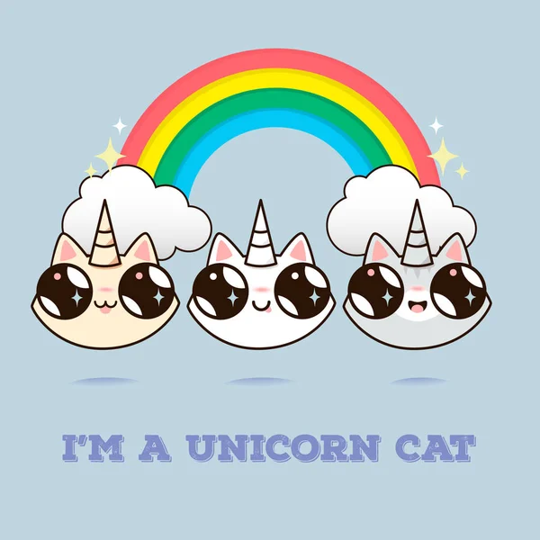 Gatos unicornios y un arco iris . — Vector de stock