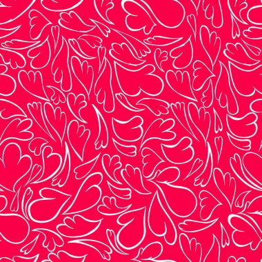 kırmızı bir arka plan üzerinde beyaz doodle kalpler. Ücretsiz desen