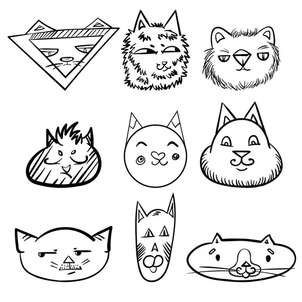 Conjunto de gatos. garabatos. caras divertidas de gatos — Vector de stock