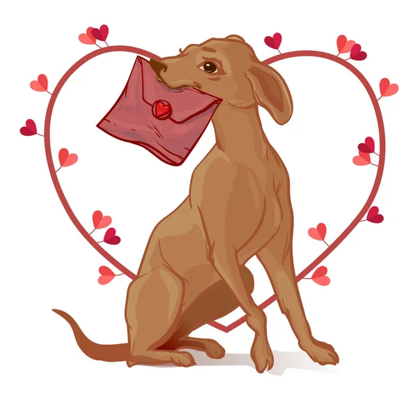 Hund mit einem Valentin. Hundepostbote — Stockvektor