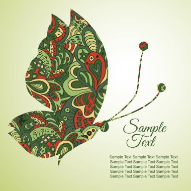 Zentangl çizim doodle. Tatil kartı. Kelebek