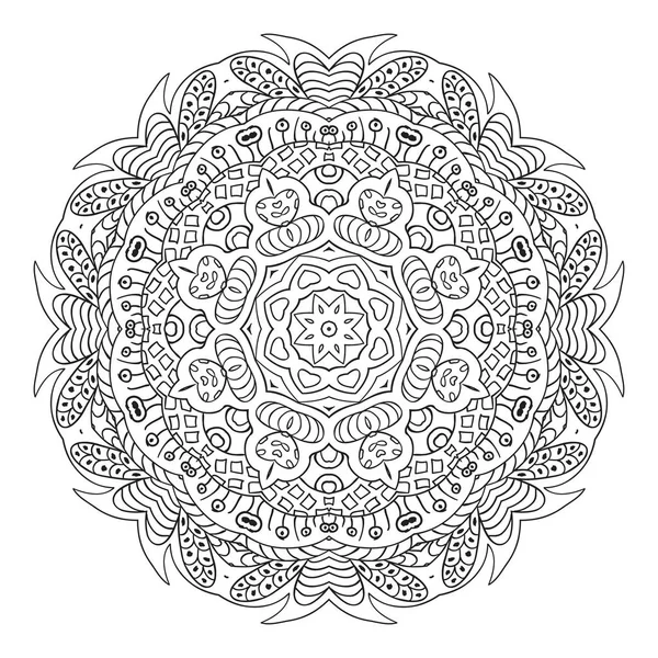 Раскраска. Восточная мандала. Зентангльский круглый орнамент — стоковый вектор
