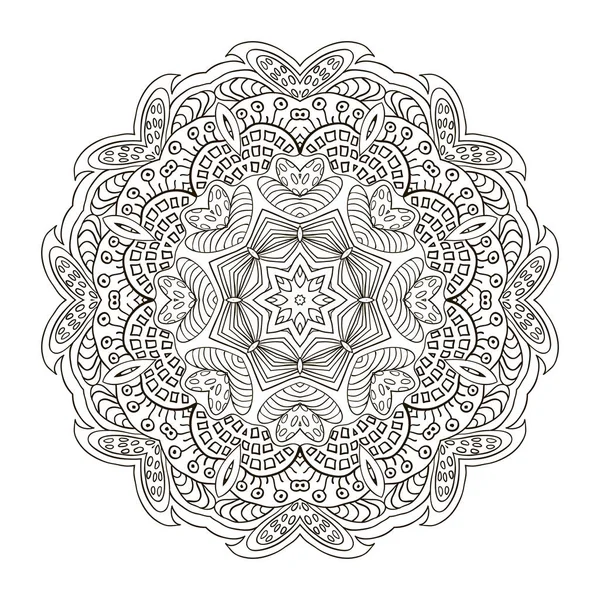 Coloring book. Mandala Eastern pattern. Zentangl round ornament — Stock Vector