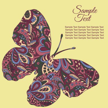 Zentangl çizim doodle. Tatil kartı. Kelebek. Bahar hassasiyet