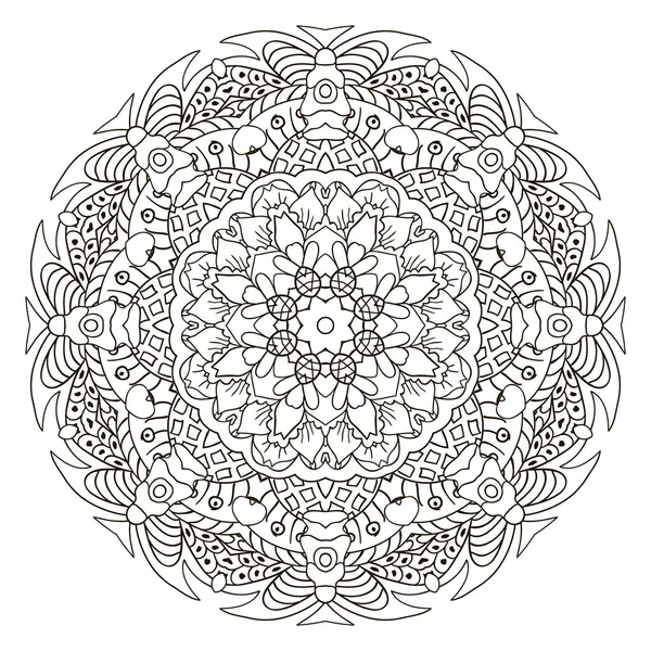 Mandala. Adorno de Zentangl para la creatividad. Motivos orientales. Relájate, meditación. Flor — Vector de stock