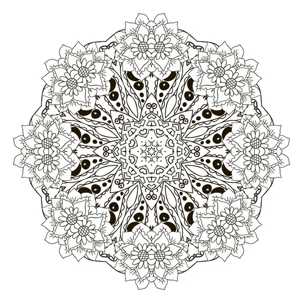 만다라입니다. 창의성에 대 한 Zentangl 장식입니다. 동양 작품입니다. 긴장, 명상. 꽃 — 스톡 벡터