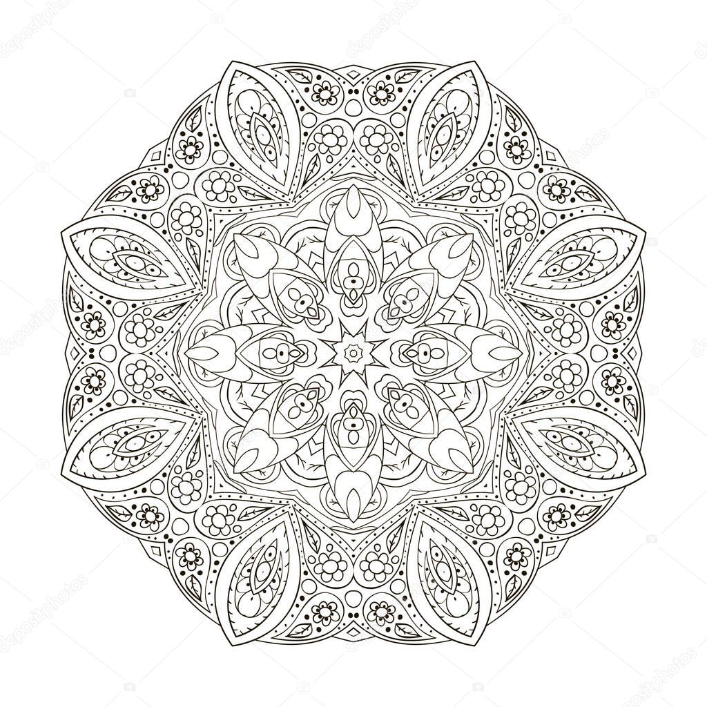 Mandala. Zentangl. Round ornament for creativity. Oriental motifs