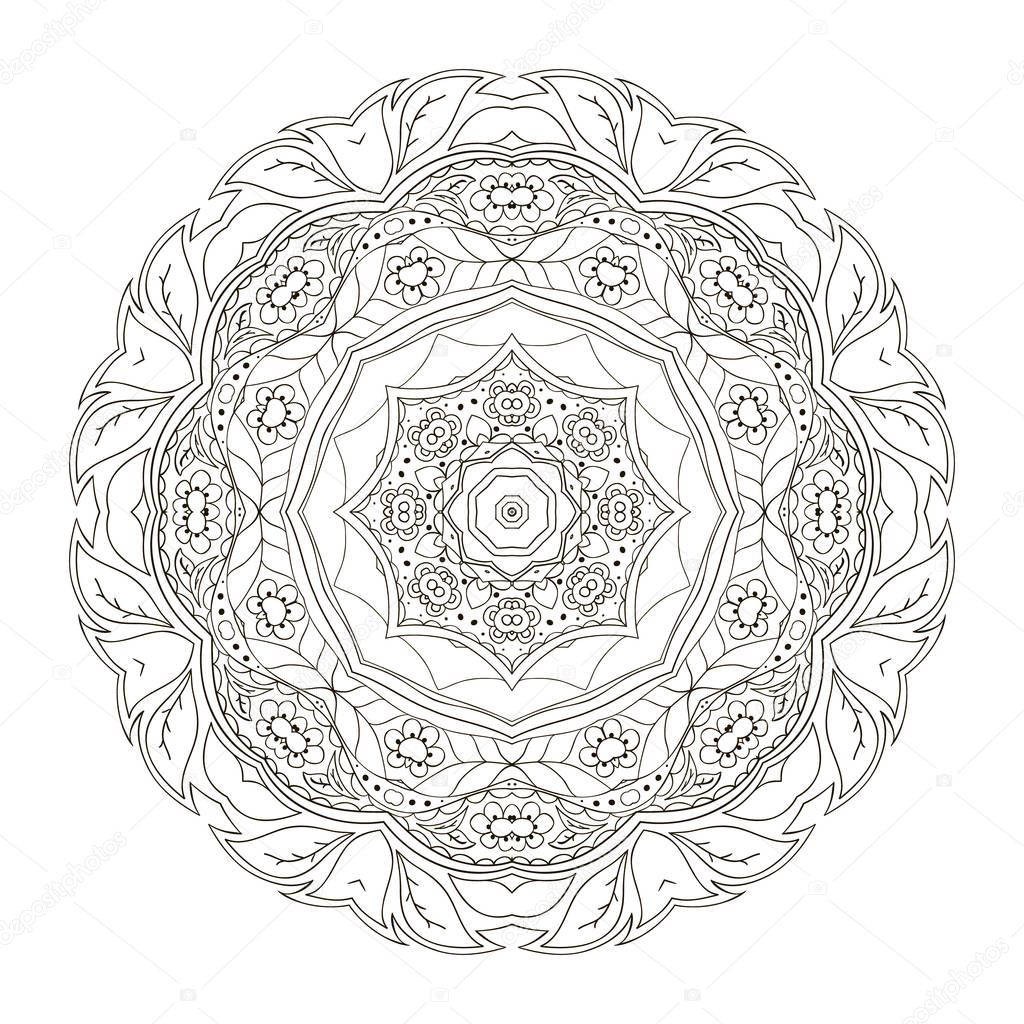 Mandala. Zentangl. Round ornament for creativity. Oriental motifs