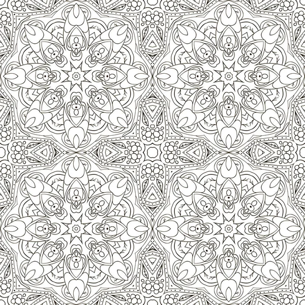 Coloração sem costura Mandala. Padrão oriental sem costura. Desenho de doodle — Vetor de Stock