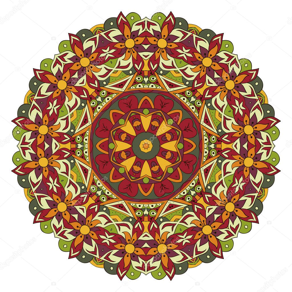 Mandala. Oriental pattern. Doodle drawing. Traditional round ornament
