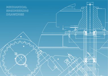 Planları. Mekanik çizimler. Mühendislik illüstrasyonlar. Teknik tasarım. Afiş. Beyaz ve mavi
