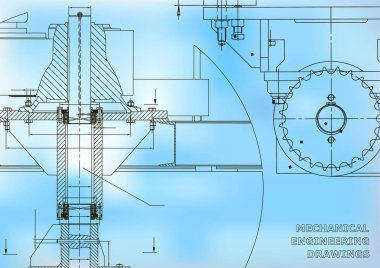 Planları. Makine mühendisliği çizimleri. Kapak. Afiş. Teknik tasarım. Mavi