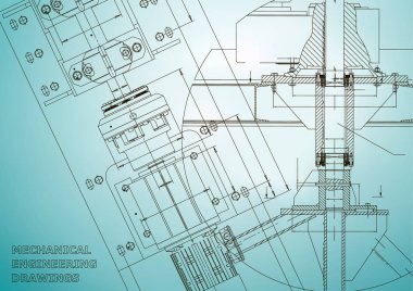 Planları. Makine mühendisliği çizimleri. Teknik tasarım. Kapak. Afiş. Açık mavi