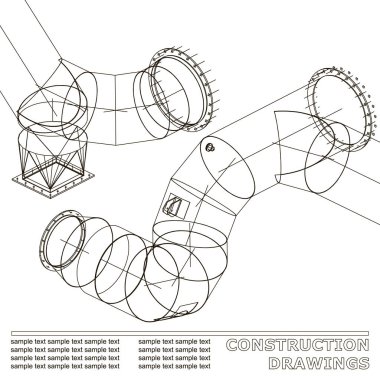 Çelik yapılar çizimlerinin. Borular ve boru. 3D planı çelik yapıları. Tasarımınız için arka plan. Beyaz