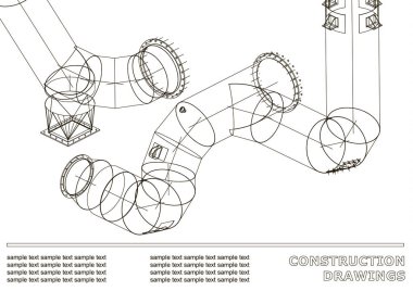 Çelik yapılar çizimlerinin. Borular ve boru. 3D planı çelik yapıları. Kapak, tasarımınız için arka plan. Beyaz