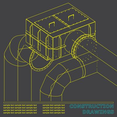 Çelik yapılar çizimlerinin. Borular ve boru. 3D planı çelik yapıları. Gri