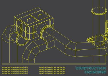 Çelik yapılar çizimlerinin. Borular. 3D planı çelik yapıları. Kapak, tasarımınız için arka plan. Gri