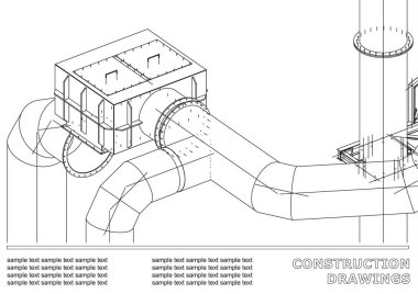 Çelik yapılar çizimlerinin. Borular. 3D planı çelik yapıları. Kapak, tasarımınız için arka plan. Beyaz