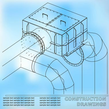Çizimler yapıları. Borular ve boru. 3D planı çelik yapıları. Mavi