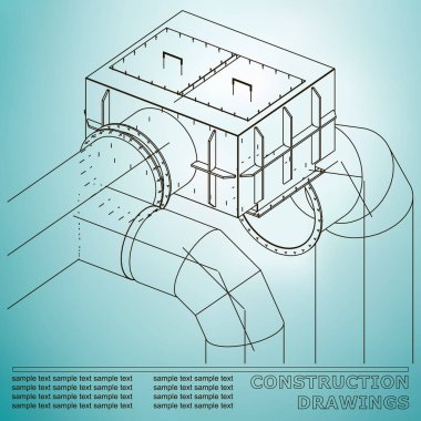 Çizimler yapıları. Borular ve boru. 3D planı çelik yapıları. Açık mavi