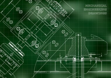 Mühendislik arka planlar. Teknik tasarım. Makine mühendisliği çizimleri. Planları. Yeşil. Kılavuz