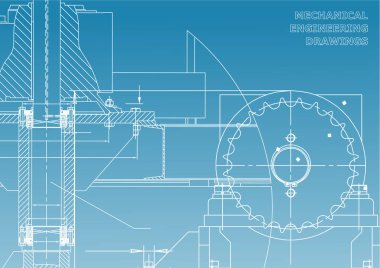Mühendislik illüstrasyonlar. Planları. Mekanik çizimler. Teknik tasarım. Afiş. Mavi ve beyaz