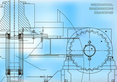 Mühendislik illüstrasyonlar. Planları. Mekanik çizimler. Teknik tasarım. Afiş. Mavi