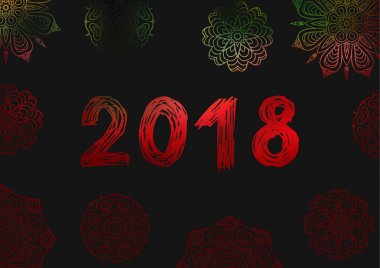 Merhaba 2018. Yeni yıl 2018. Yılbaşı tebrik kartı, kapak, banner. Kırmızı kar tanesi