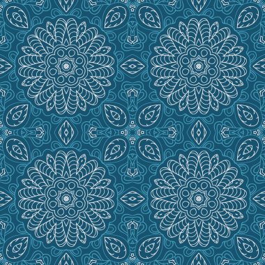 Mandala çizimi doodle. sorunsuz süsleme. Etnik Arap motifleri. Zentangle. Mavi