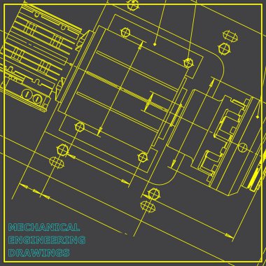 Makine Mühendisliği çizim gri arka plan. Mühendislik