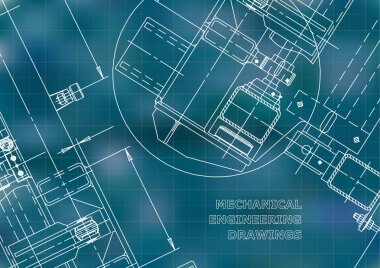 Makine Mühendisliği çizim. Planları. Mekanik. Kapağı, arka plan, banner. Mavi. Kılavuz
