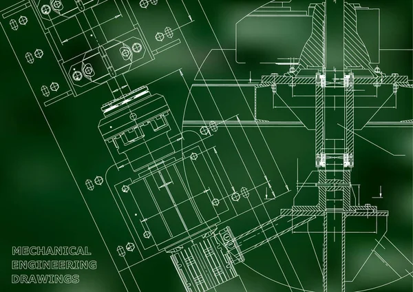 Plantas Desenhos Engenharia Mecânica Design Técnico Cobertura Banner Verde —  Vetores de Stock