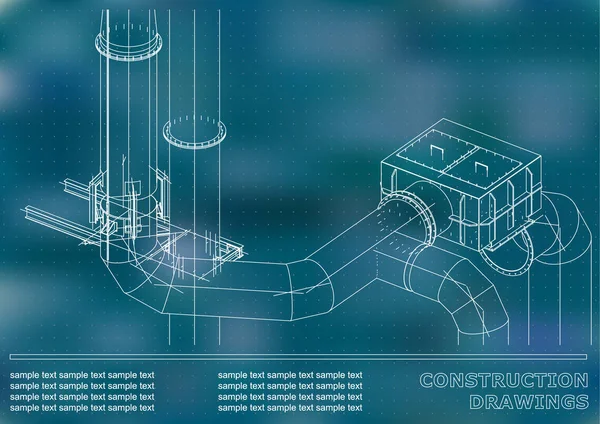 Dibujos Construcción Metálica Tuberías Tuberías Portada Fondo Para Texto Azul — Vector de stock