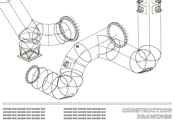 Drawings Steel Structures Pipes Pipe Blueprint Steel Structures Cover Background — Stock Vector