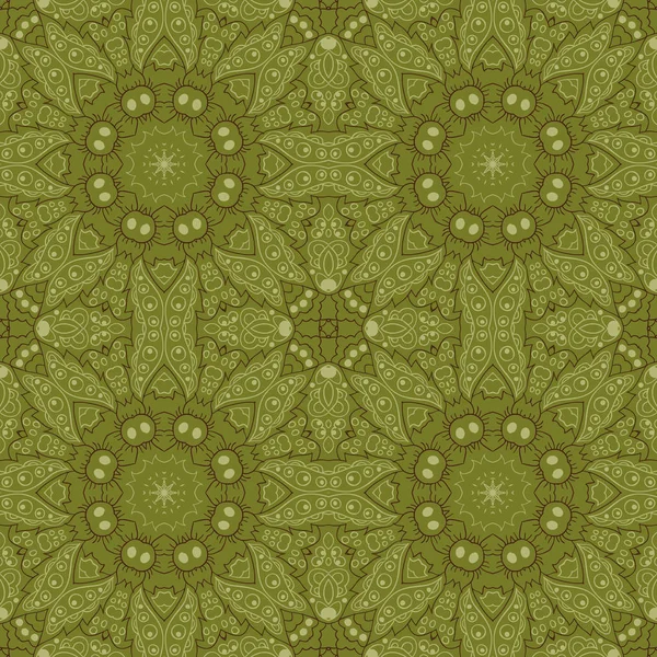 Mandala Zentangl Bezešvé Ornament Klid Meditace Orientální Vzor Olivová — Stockový vektor