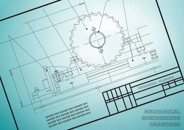 Mechanische Zeichnungen Auf Hellblauem Hintergrund Technische Illustration Rahmen — Stockvektor