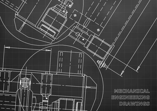 Maschinenbau Zeichnung Blaupausen Mechanik Deckel Konstruktion Schwarz Raster — Stockvektor