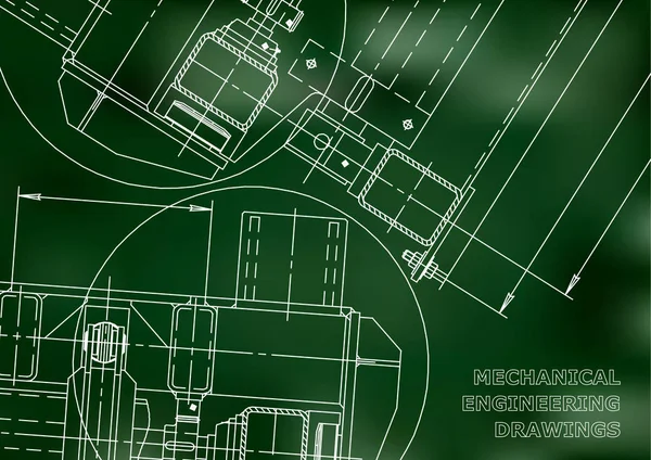 Maschinenbau Zeichnung Blaupausen Mechanik Deckel Konstruktion Grün — Stockvektor