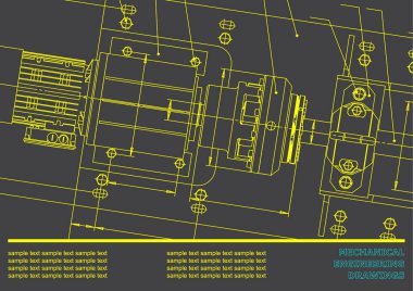 Makine Mühendisliği çizimler gri bir arka plan üzerinde. Vektör. Arka plan Yazıt için